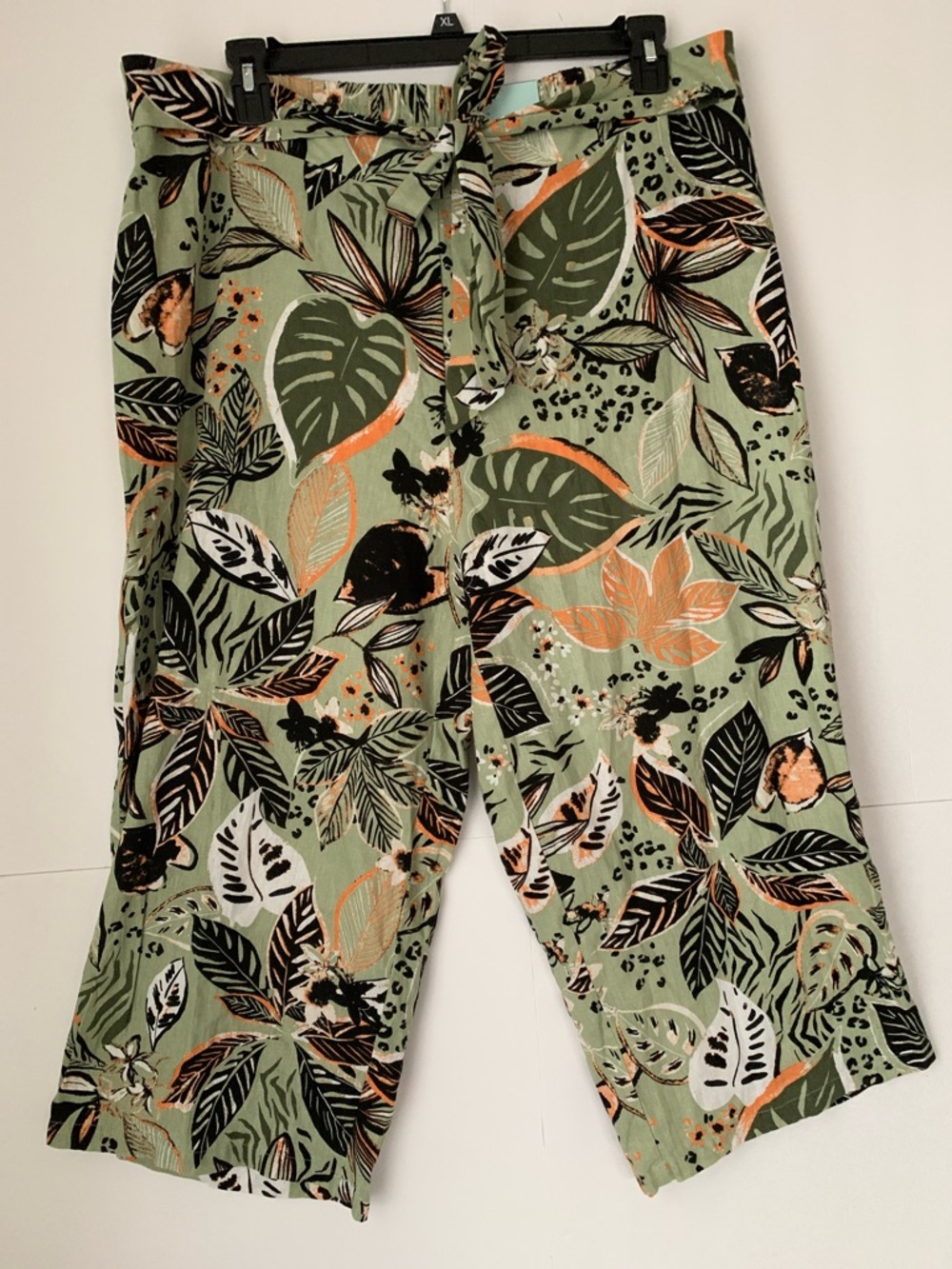 NWT Blue Sol Wide Leg Crop Linen Blend Elastic Tie Waist Tropical  Pants Size 1X